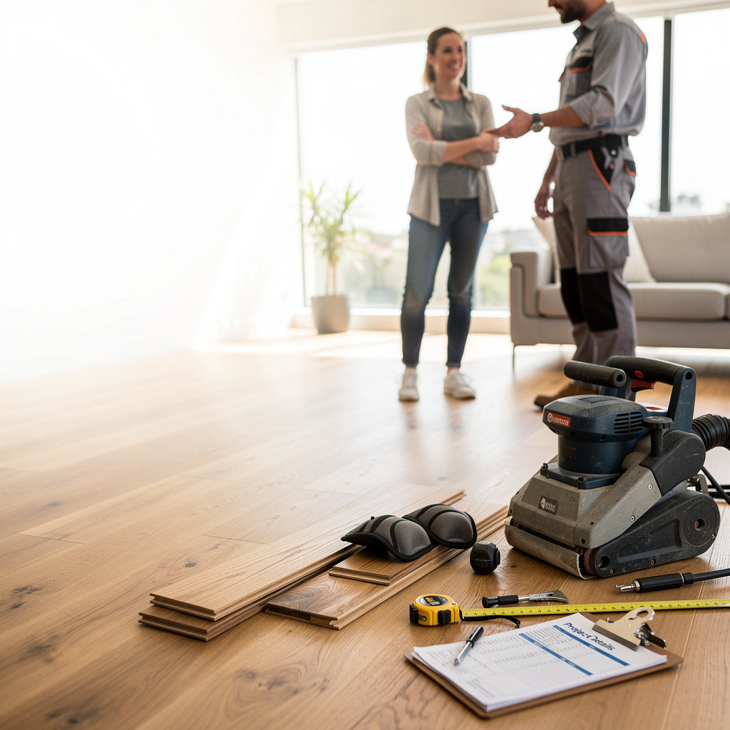 Hardwood Floor Specialist expert craftsman installing quality hardwood flooring in a Rosemead, CA home